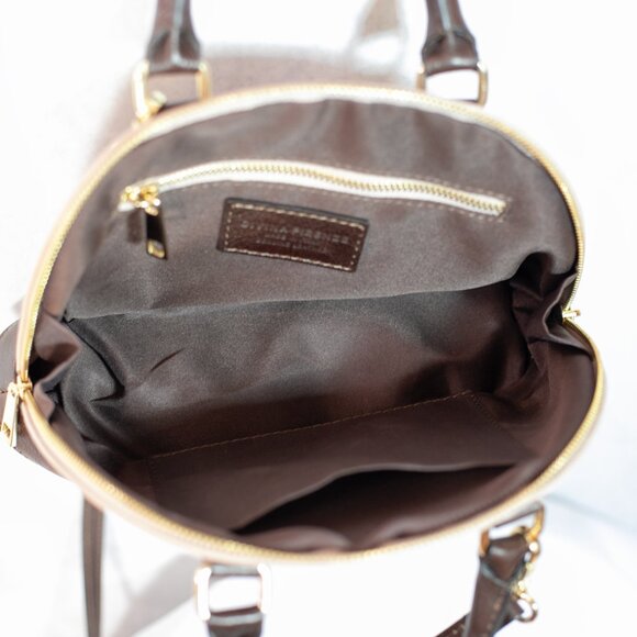 Divina Firenze Leather Convertible Dome Crossbody Bag Made in Italy Beige Brown - Picture 9 of 10